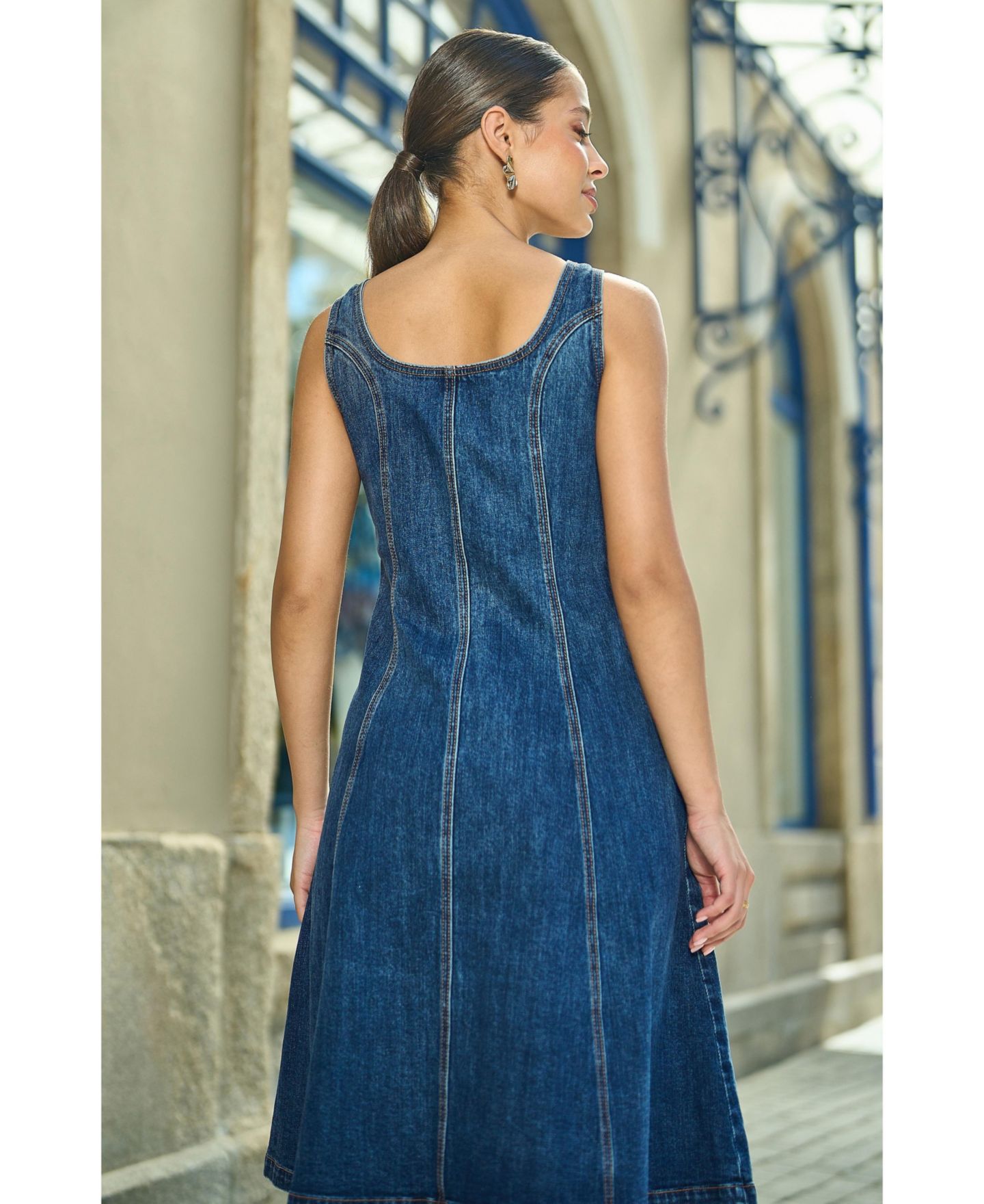 Женское платье Yumi Stretch Denim Panel Fitted, цвет: Синий — фото 7