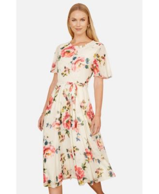 Women's Mesh Floral Print Midi Dress