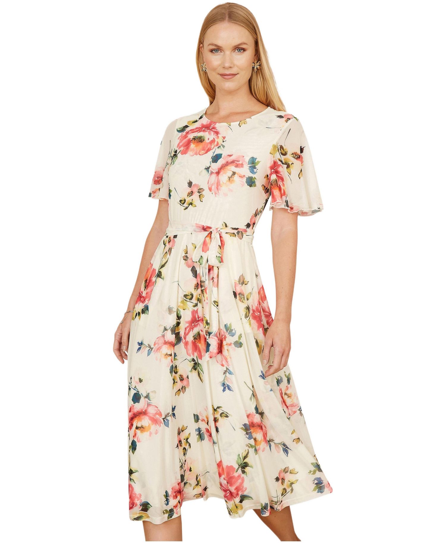 Women's Mesh Floral Print Midi Dress