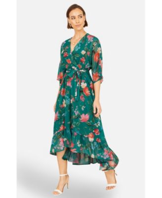 Women's Floral Dip Hem Kimono Wrap Dress