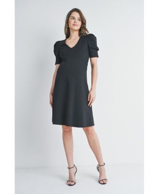 Women's Maternity A-Line V Neck Empire Waist Puff Sleeve Dress