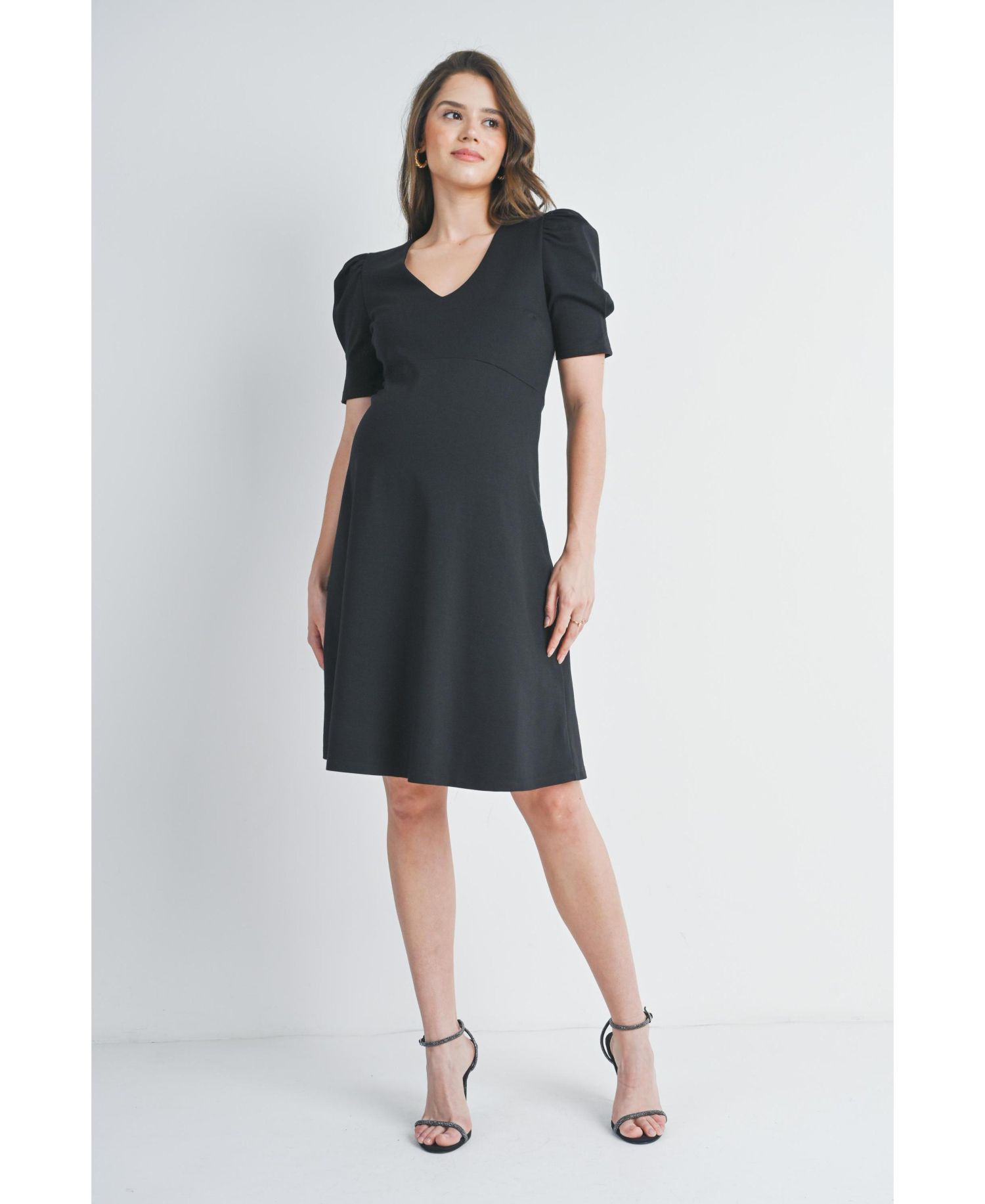 Women's A-Line V Neck Empire Waist Puff Sleeve Dress