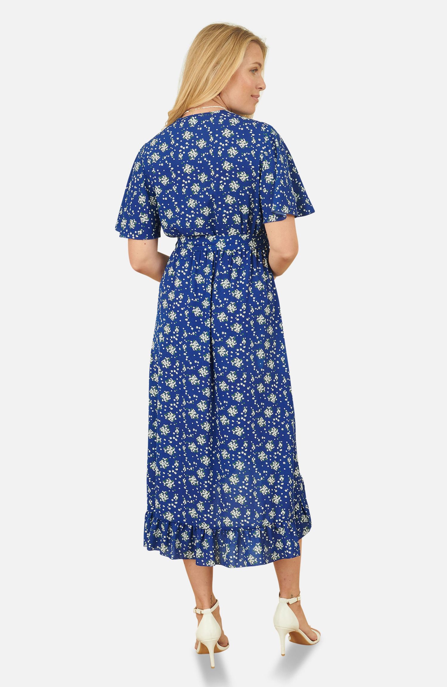 Women's Frilled-Hem Wrap Midi Dress