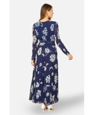 Women's Floral Pleated Midi Wrap Dress