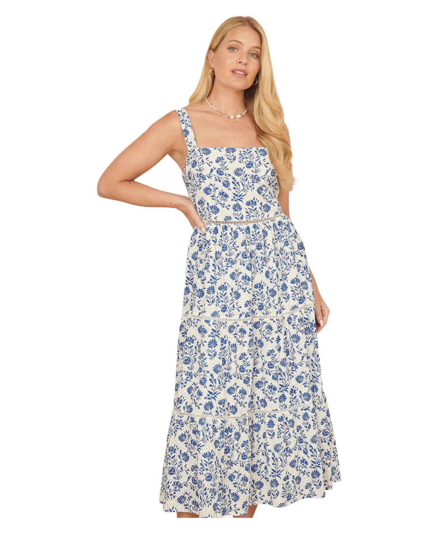 Women's Floral Broderie Anglaise Midi Sun Dress