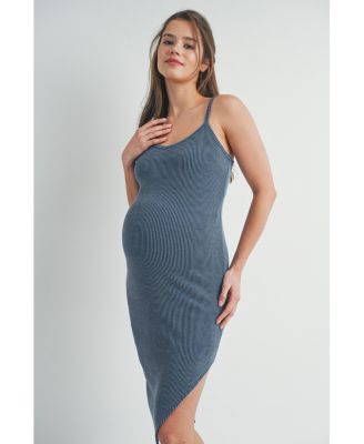 Maternity Bodycon Ribbed Sleeveless Scoop Neck Asymmetrical Dress