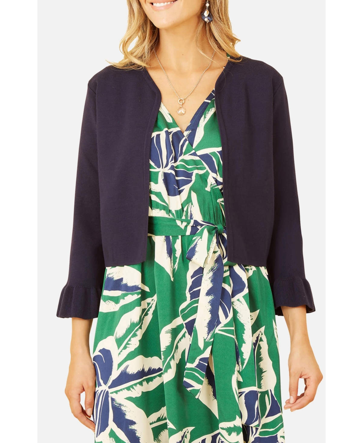 Yumi Women's Bell Sleeves Cropped Cardigan