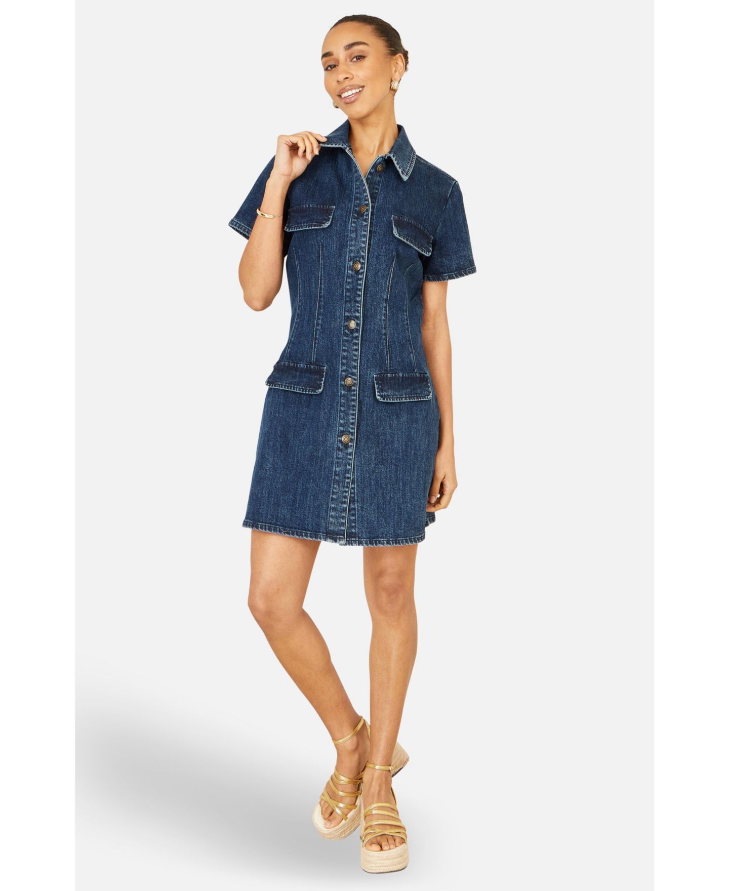 Женское платье Yumi Denim Stretch Shirt Dress, цвет: Синий — фото 5
