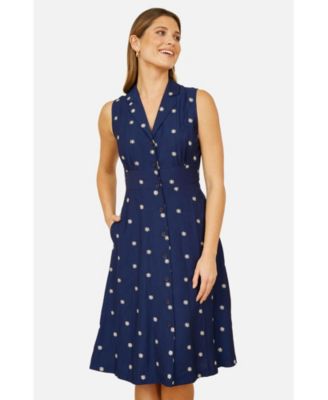 Women's Daisy Print Sleeveless Shirt Dress