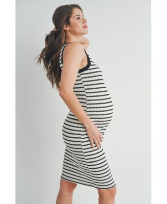 Maternity Striped Bodycon Sleeveless Scoop Neck Dress