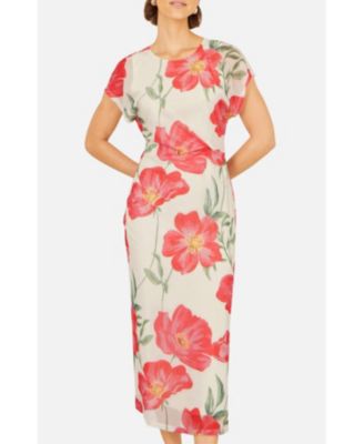 Women's Poppy Print Midi Mesh Dress