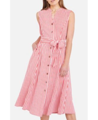 Women's Stripe Midi Sleeveless Shirt Dress