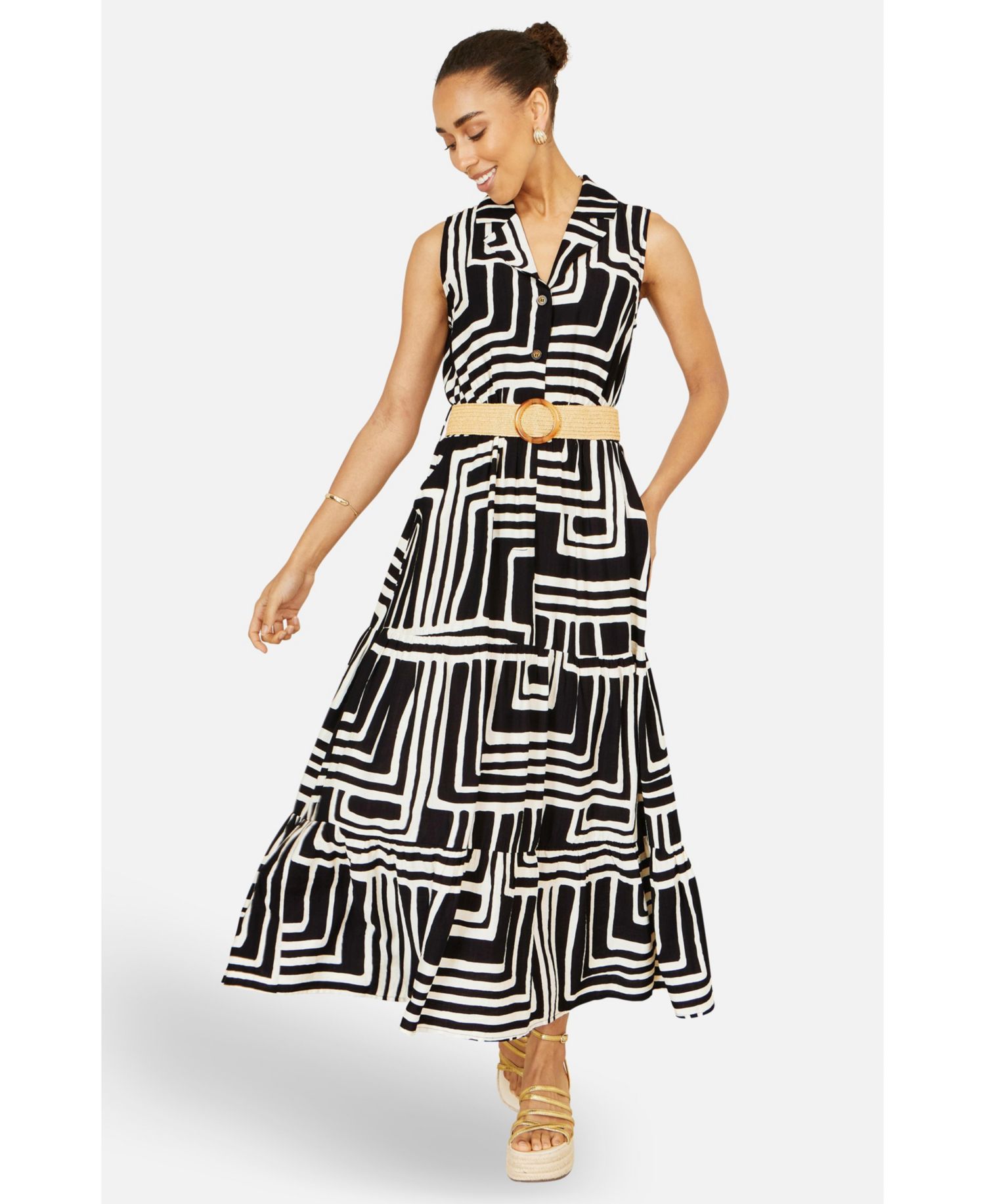 Women's Geo Print Midi Shirt Dress