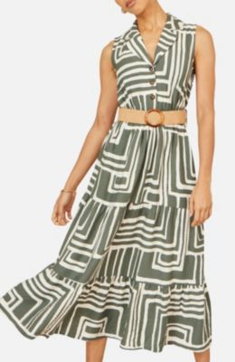 Women's Geo Print Midi Shirt Dress