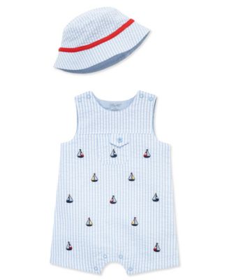 Baby Boys' Sailboat Striped Sunsuit and Hat, 2-Piece Set