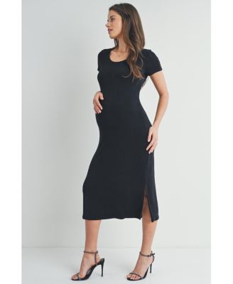 Maternity Scoop Neck Short Sleeve Midi Dress with Side Slit