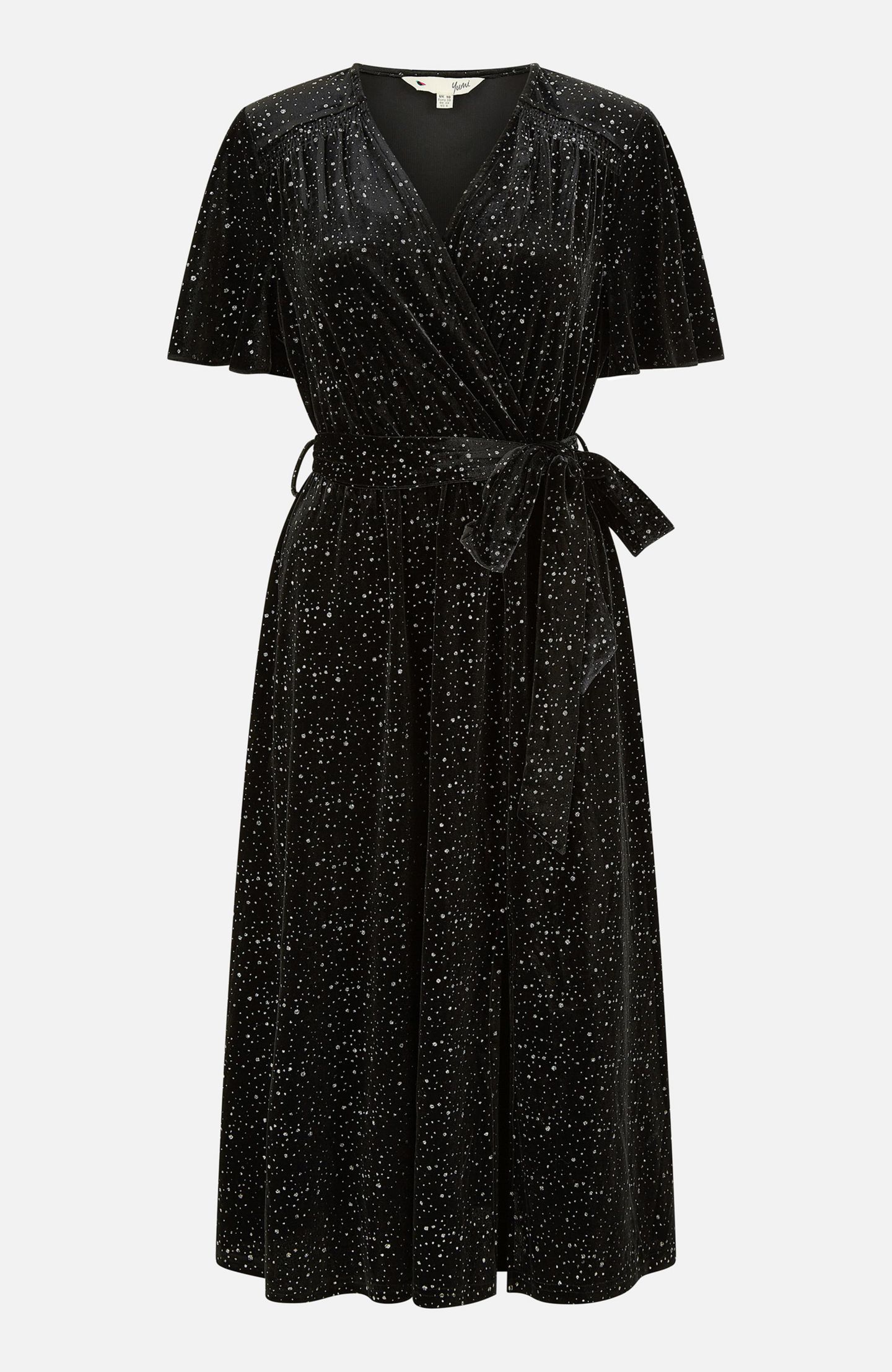 Женское платье Yumi Velvet Sparkle Wrap Midi, цвет: Чёрный — фото 7