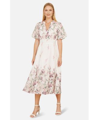 Women's Mirrored Floral Button Up Midi Dress