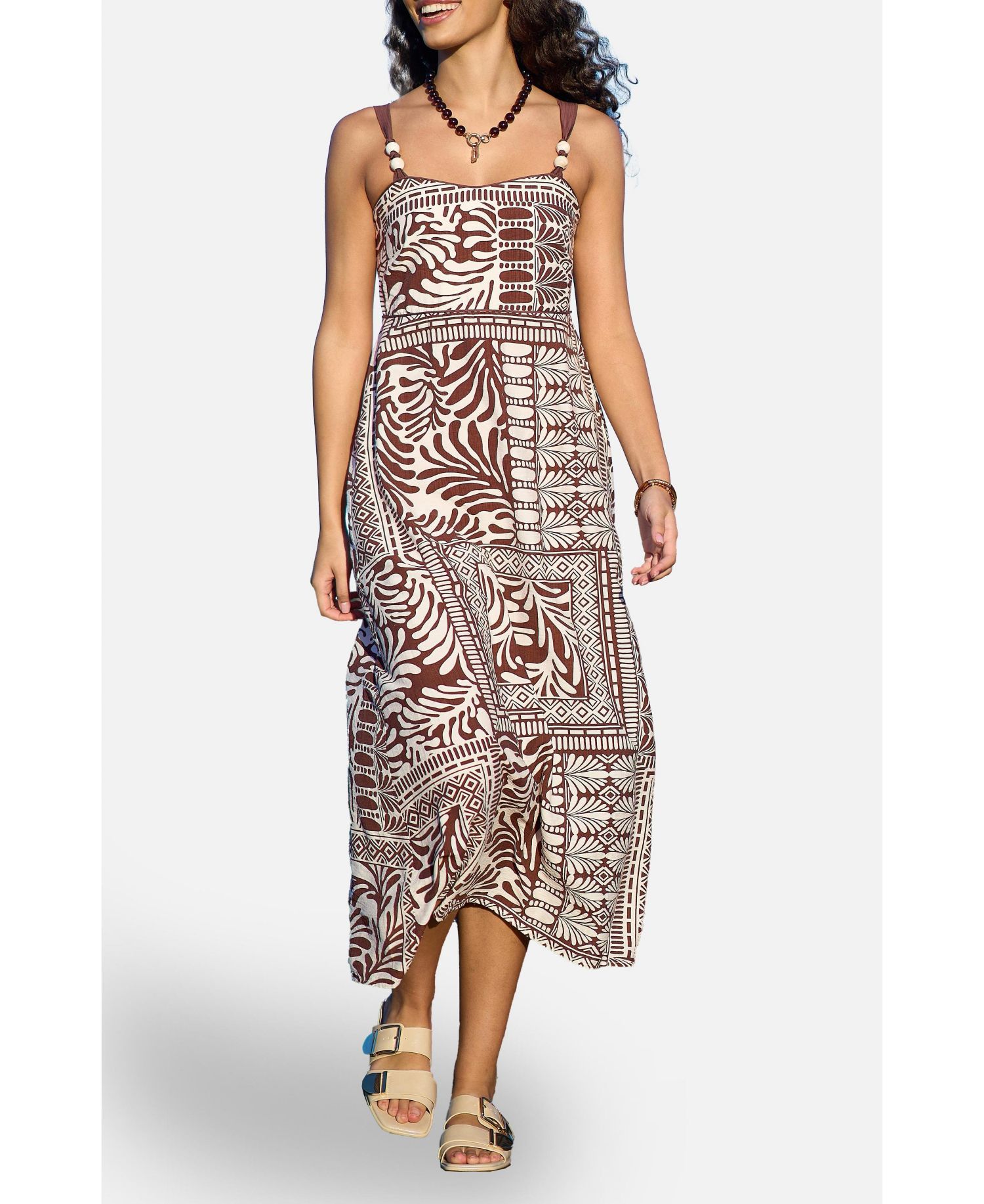 Women's Beaded Print Midi Dress
