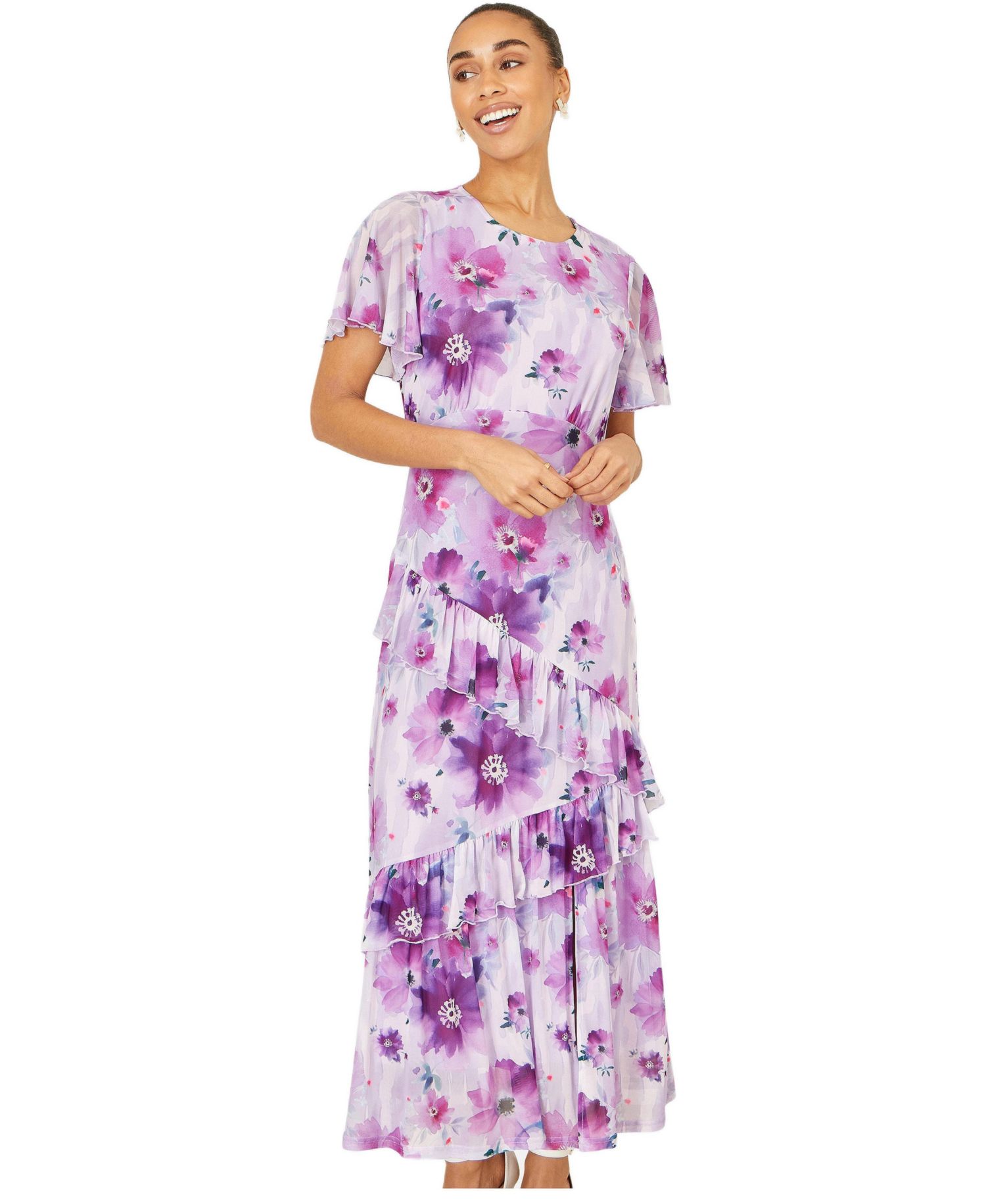 Women's Floral Print Frill Midi Dress