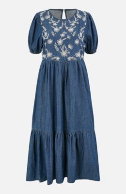 Women's Floral Embroidered Puff Sleeve Dress