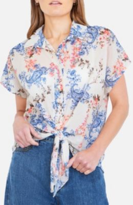 Women's Cotton Paisley Print Tie Knot Shirt