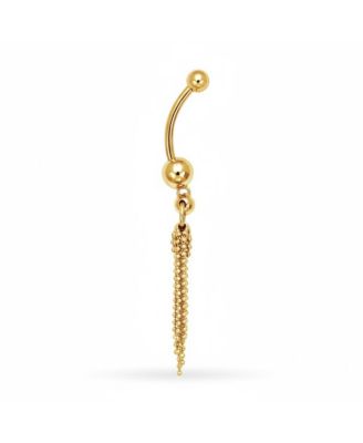 Solid 14K Gold Bead Tassel Belly Ring Body Jewelry