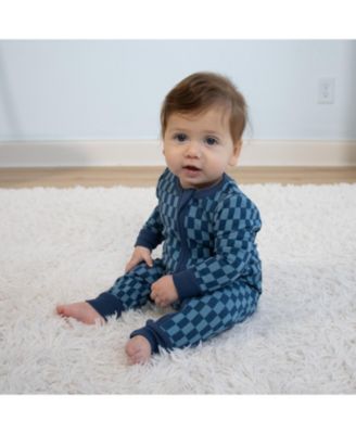 Baby Boys Checker & Happy Shark Cotton Footless Pajamas for Boys, 2 Pack