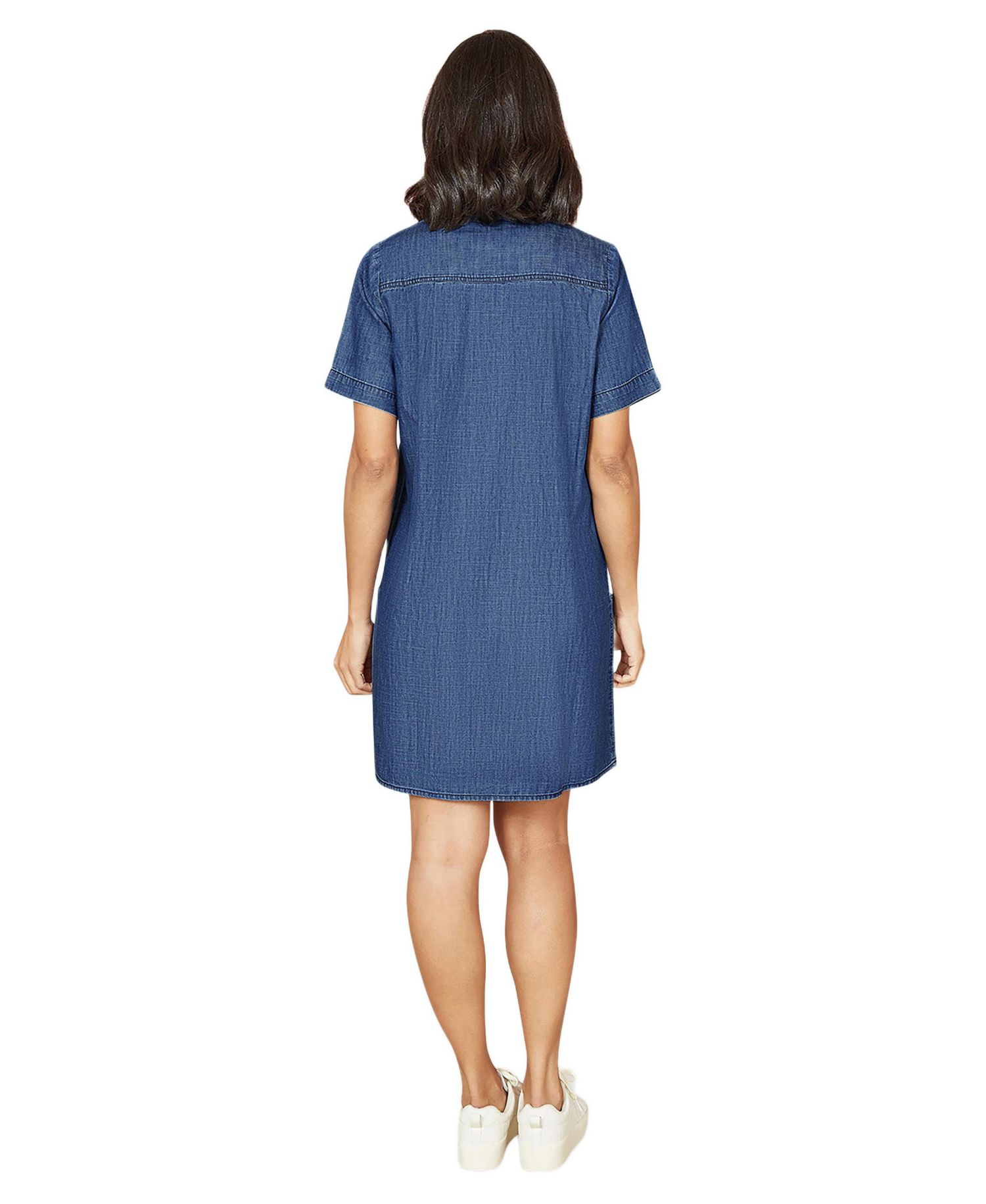 Women's Cotton Chambray Zip Neckline Dress