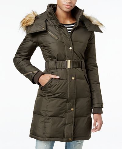 RACHEL Rachel Roy Hooded Faux-Fur-Trim Puffer Coat, Only at Macy's