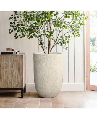 23.5" Beige Tall Planter with Drainage Hole, Large Tapered Pot for Plants Indoor Outdoor Use