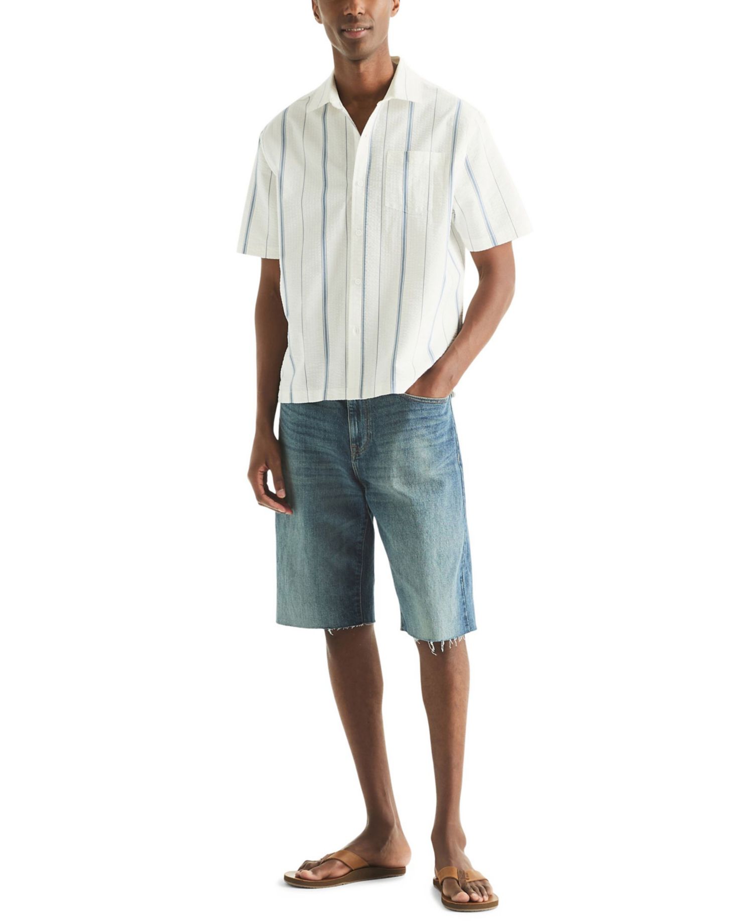Men's Striped Dobby Short-Sleeve Collared Shirt