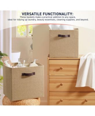 6 Pack Jute Storage Cube Bin Shelf Basket with Handles