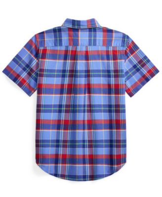 Boys' 8-20 Plaid Short-Sleeve Oxford Shirt