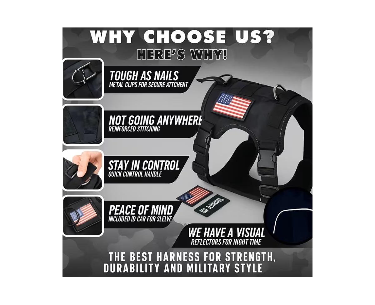 ProMounts Durable Tactical Dog Harness for Medium and Large Breeds, Featuring an Adjustable Vest with Handle, Metal Buckle