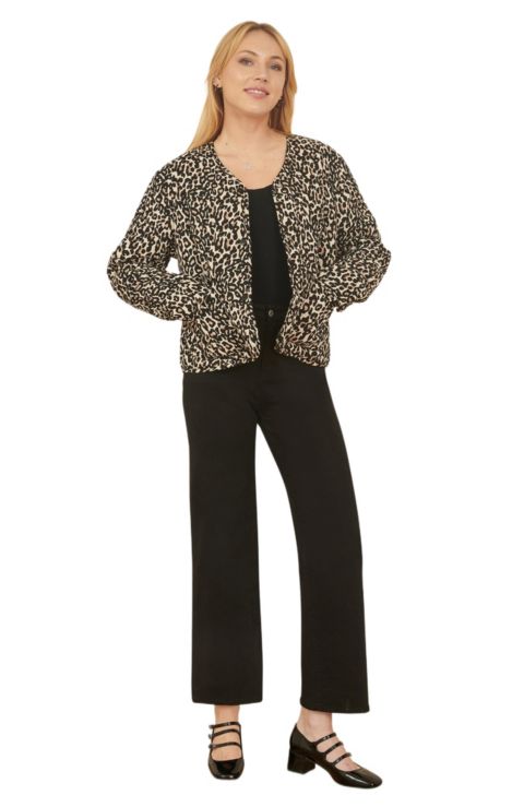 Женские куртки Yumi Women's Leopard Print Round Neck Boxy Jacket