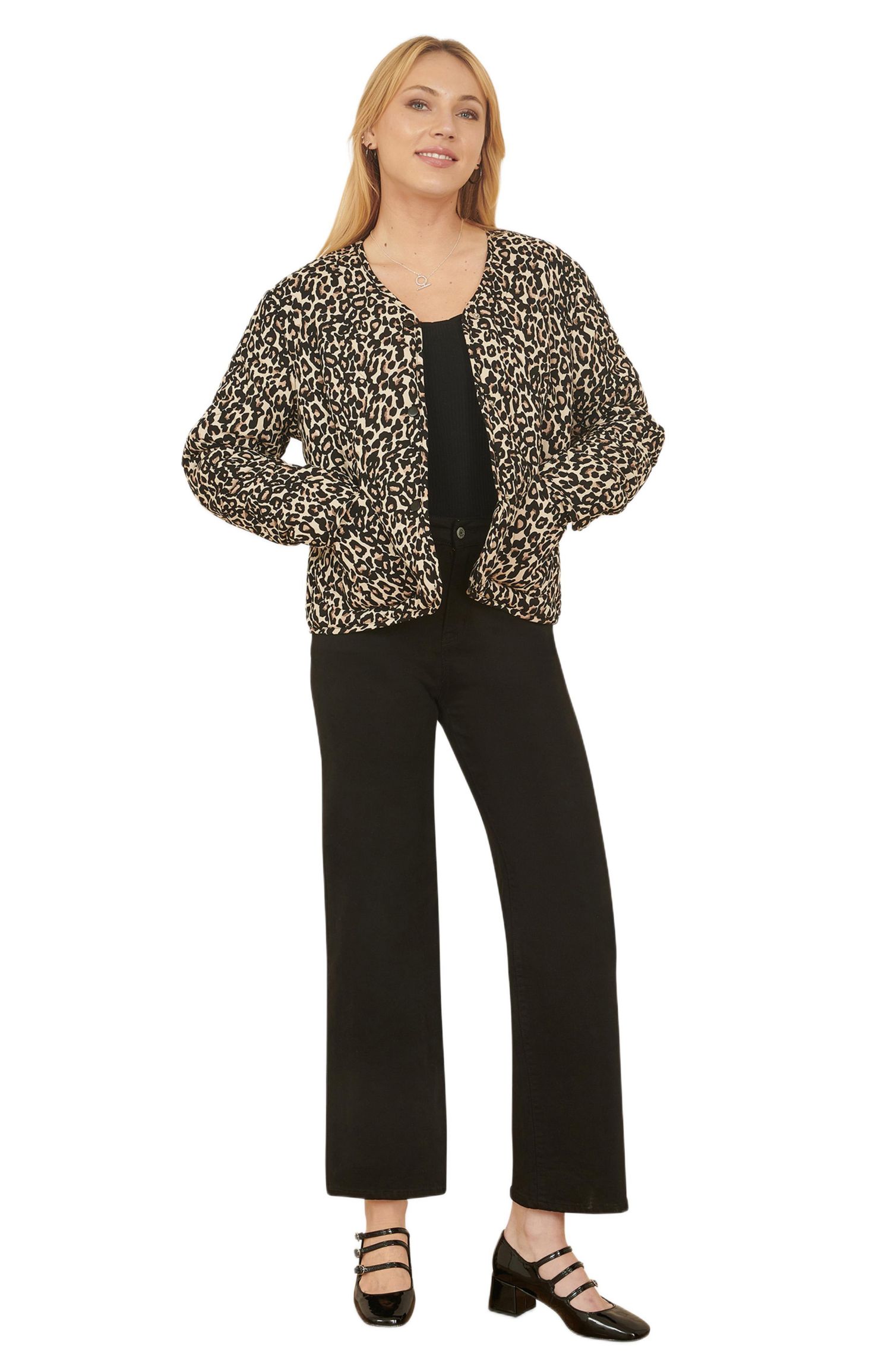 Women's Leopard Print Round Neck Boxy Jacket