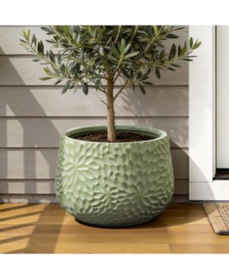 Leaf Embossed MgO Planter, 16.5" Textured Pot for Outdoor & Indoor