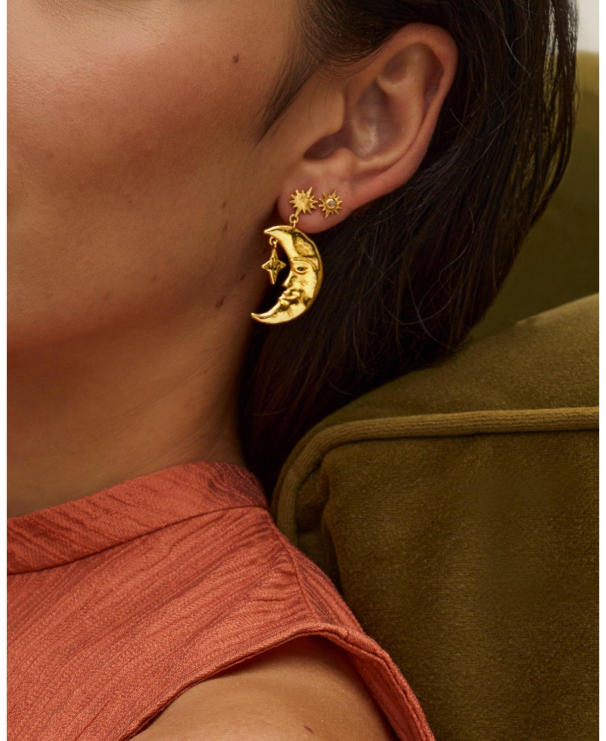 Ottoman Hands Crescent Moon Drop Earrings