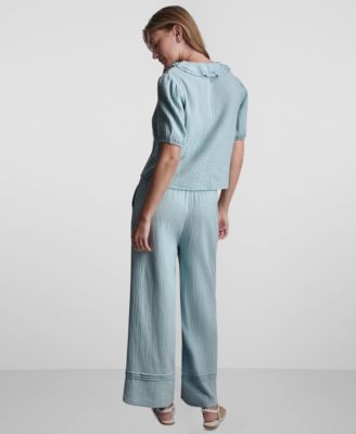 Petite Puff Short-Sleeve Tie-Front V-Neck Shirt