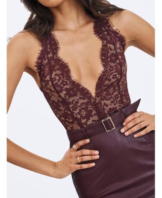 Women's Fiera Mahogany Plunging Halter Belted Midi Dress