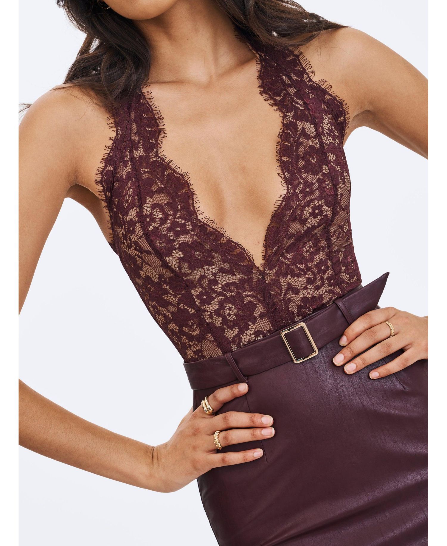 Women's Fiera Mahogany Plunging Halter Belted Midi Dress
