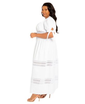 Plus Size Puff Sleeve Tiered Eyelet Maxi Dress