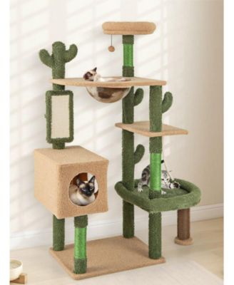 59" Cactus Cat Tower, Multi-Level Activity Center with Scratching Posts & Toy, Indoor Kitty Furniture