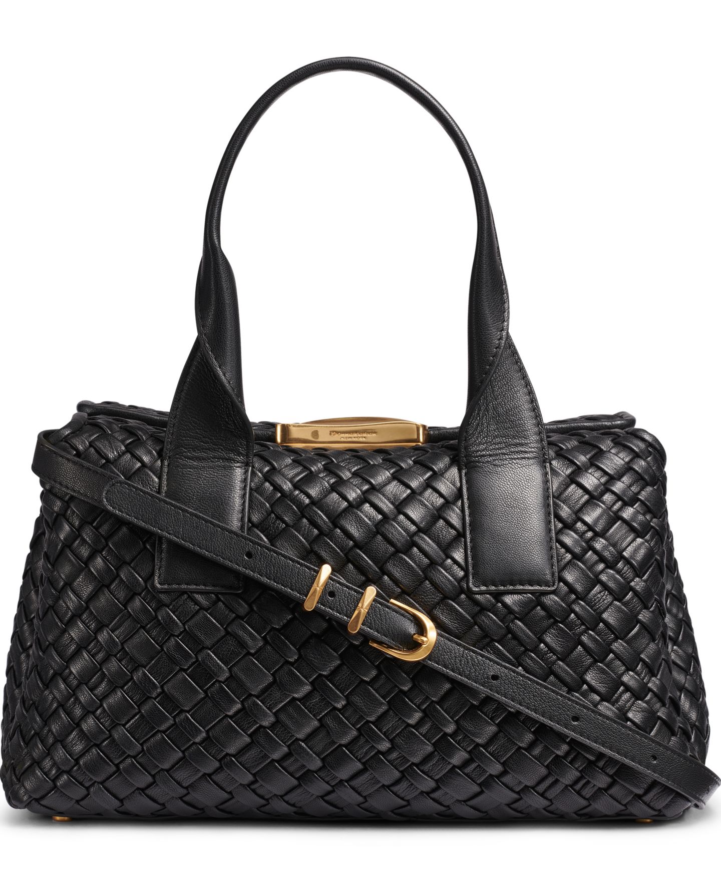 Женская сумка Donna Karan New York Amagansett Woven Leather Satchel, цвет: Чёрный / Золотой — фото 1