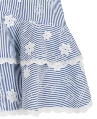 Big Girl 7-16 Striped Embroidered Puff Sleeve Ruffle Hem Dress