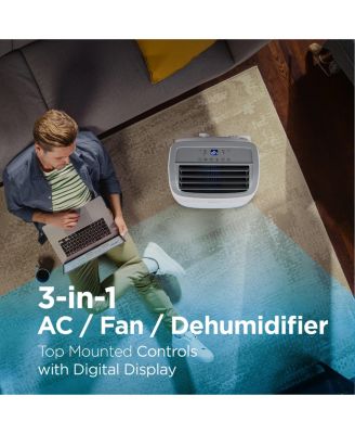 "8,000 BTU portable AC with remote and window kit, cools rooms up to 400 sq. ft., model BPACT08WT."