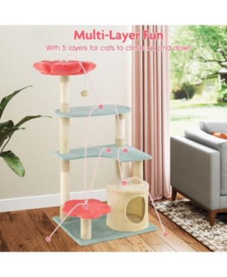 49" Floral Kitten Tower with Flower-Shaped Plush Perch, Multi-Level Aesthetic Cat Furniture