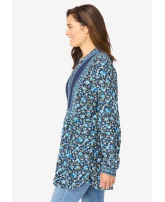 Women's Within Button-Front Mixed Print Tunic