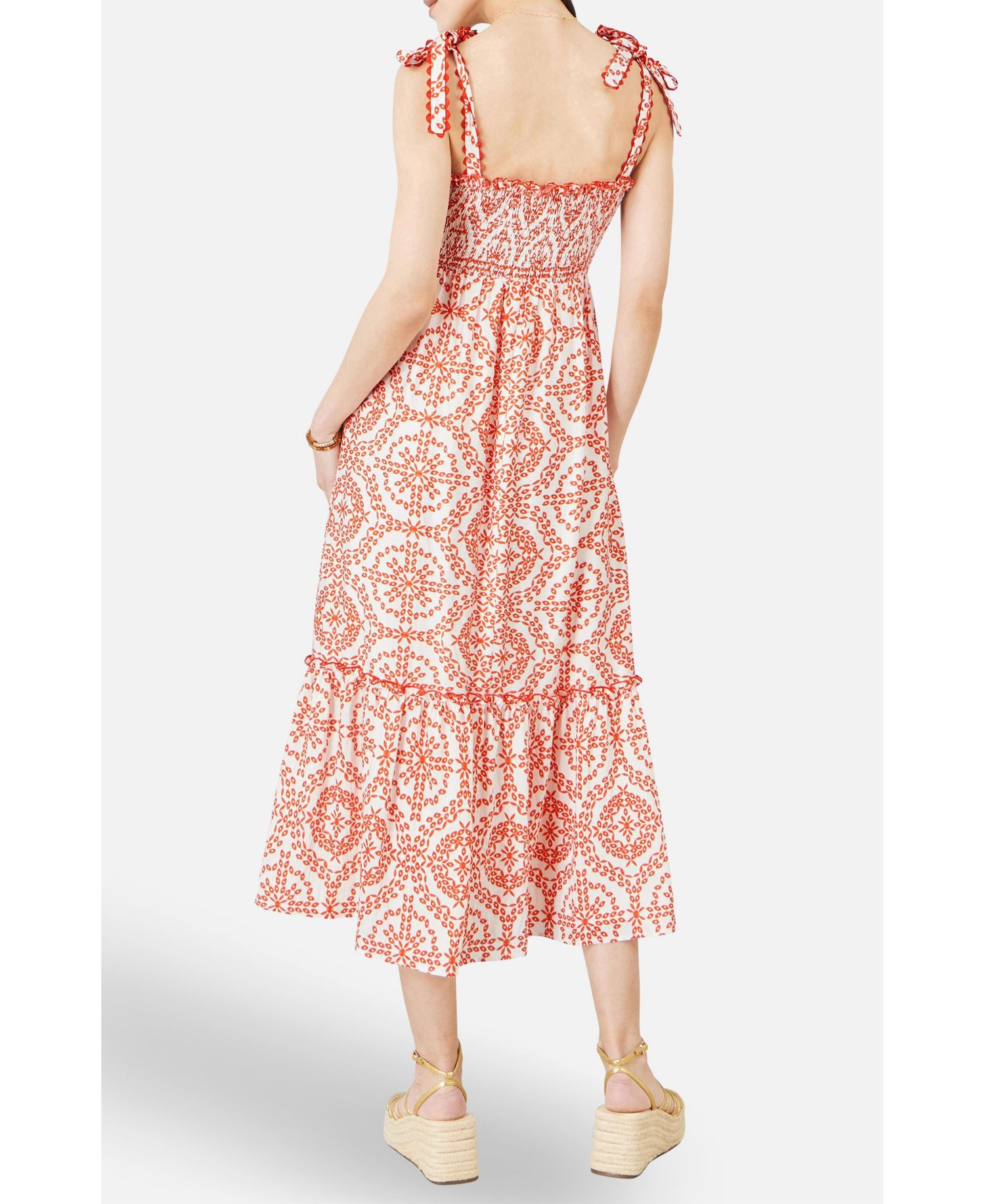 Women's Viscose Ruched Tie Strap Midi Sun Dress